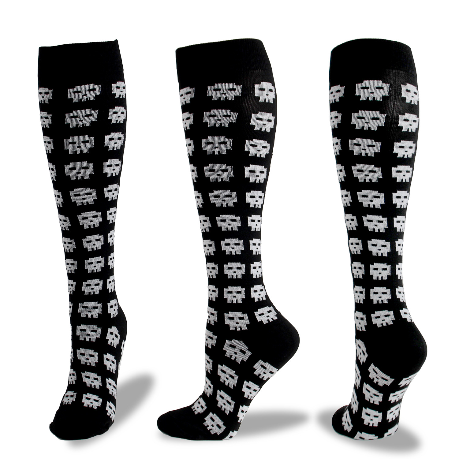 20-30 mmHg Skull Patterned Sports Compression Socks Knee High Pressure Socks